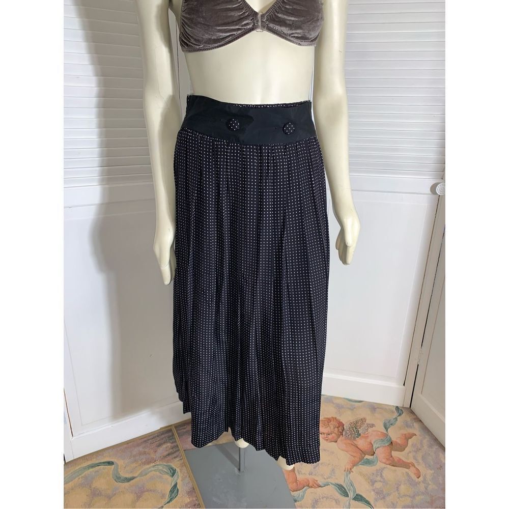 Vintage Susan Bristol‎ Black Pleated Polkadot Rayon Skirt 12